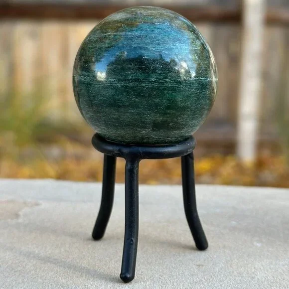 Nephrite Jade Crystal Sphere Green Chakra Stone Includes Tall Black Metal Stand - Picture 6 of 16